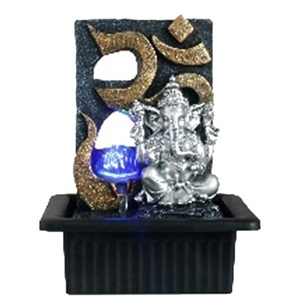 Fuente De Agua Ganesha Zen Luz Azul Simbolo Om Dorado 25cm