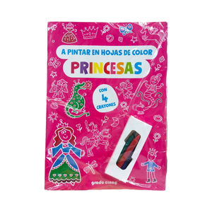 A pintar en hojas de color Princesas con 4 crayones 